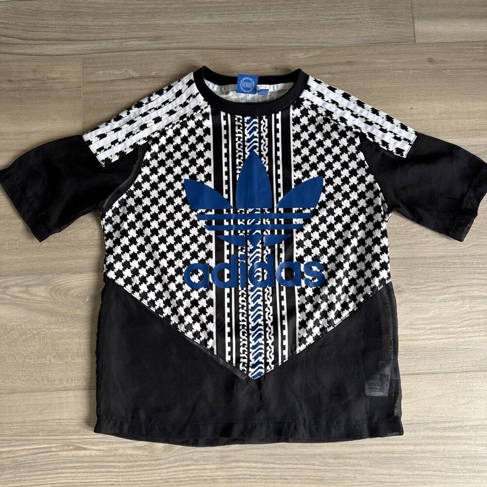 Adidas Originals Shirt Dress Womens 6 XS Black White Stripe Longline See Through